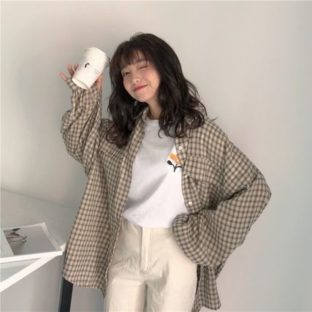 チェック レトロ オーバーサイズ 長袖 シャツ