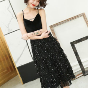 ドレス 結婚式 パーティー 星 ラメ チュール 背中魅せ キュート