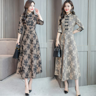 フラワー レース レイヤード チャイナカラー ワンピース