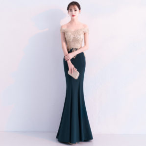 フラワー レース オフショル マーメイド ロング ドレス