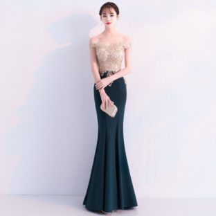 フラワー レース オフショル マーメイド ロング ドレス