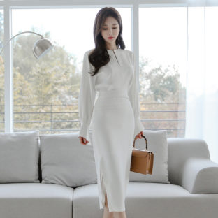 ワンピース きれいめ ドロップドカフス ウエスト切替