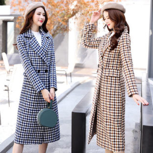 3色 大人気オシャレ高級感千鳥格ツイード ラシャロングコート