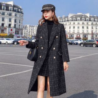 高級感ツイード ラシャロングコート+スカートセットアップ