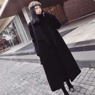 シンプル ブラックロングチェスターコート すっきり細身 大人