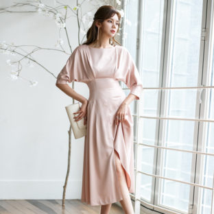 ワンピース 大人かわいい ライトピンク ドルマン 五分袖
