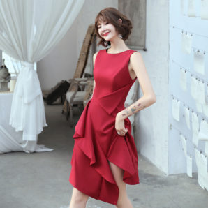 ドレス ミディ アシメトリー スリット フレア パーティー 二次会