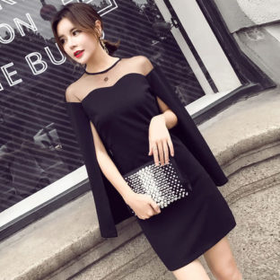 ブラック ケープ風 シースルー パーティー ミニワンピース