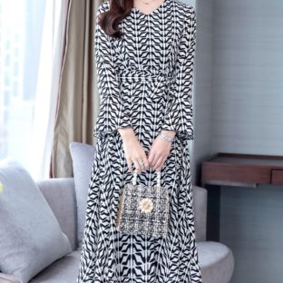 バイカラー Vネック 長袖 リボン フレアパーティーワンピース