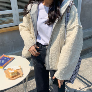 ふわもこ 異素材ミックス ジャケット ボア パーカー