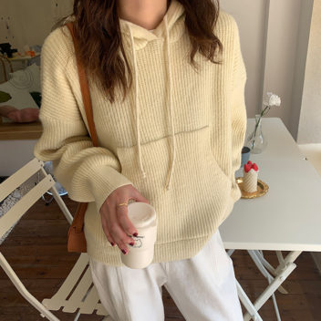 大人 カジュアル ゆったり リブ編み 柔らか ニットパーカー