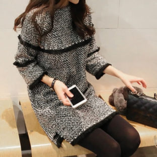 MIX ツイード フリンジ パール ライン ワンピース