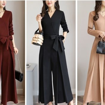 パンツドレス☆カシュクールVネック＆パラッツォスタイル