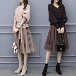セットアップ ニット カシュクール ぺプラム チュールスカート