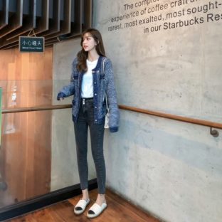 ニット カーディガン シャギー 金ボタン ルーズ 通勤 通学