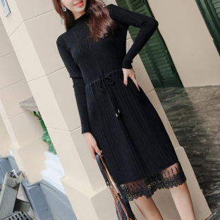 ワンピース 裾レース フレア 通勤 お出掛け お呼ばれ 3色