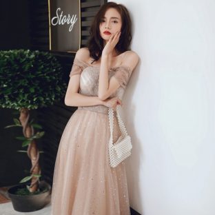 フェアリー スパンコール オフショルダー ワンピース