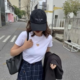 Tシャツ ラブ ハート カット ワンポイント 半袖