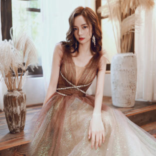 ドレス フェミニン グラデーション ワンピース スパンコール