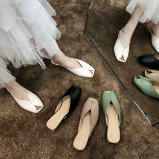 オープントゥ ミュール サンダル チャンキーヒール