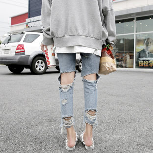 クラッシュ デニム ダメージ バック 加工 ジーンズ