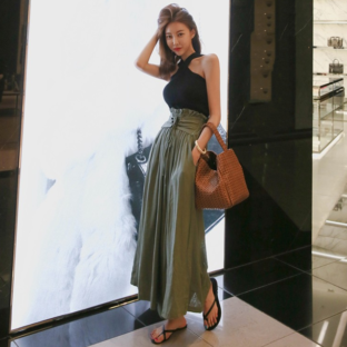 セミワイド パンツ ハイウエスト レースアップ