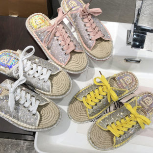 スニーカー スリッポン ラメ オープントゥ サンダル