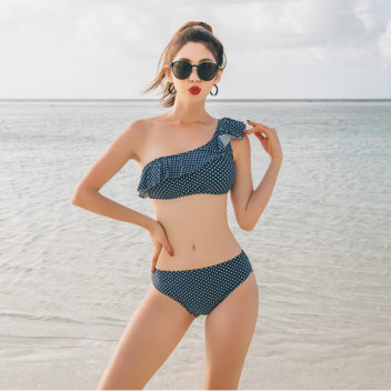 フリル ビキニ ドット ワンショルダー 水玉