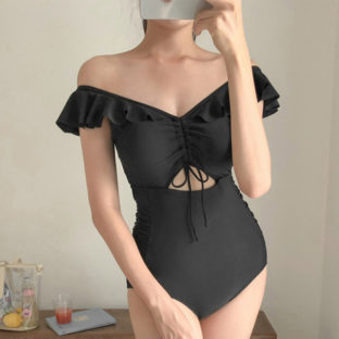 ワンピース フリル シャーリング レースアップ