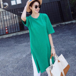 ロング Tシャツ クルーネック サイドスリット