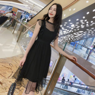 ブラックレースワンショルダードレス