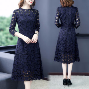 結婚式 パーティー 総レース ウエストマーク スカラップワンピ