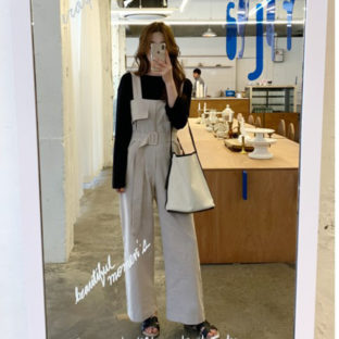 サロペット ワイドシルエット ポケット ハイウエス