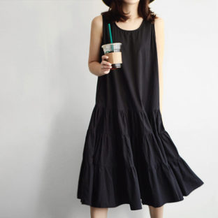 ワンピース サマードレス 切替 ひざ下 ゆったり デイリー