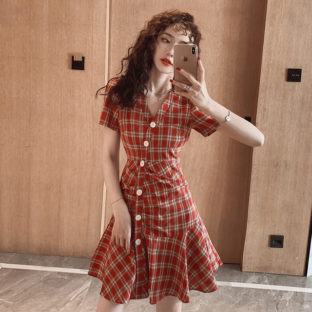 ワンピース ミニワンピ チェック フレア カジュアル 夏 お出掛け