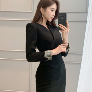 ワンピース スーツ 上品 大人 カフディテール タイト オフィス