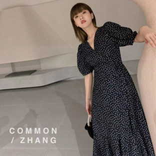 ワンピース 半袖 Ⅴネック ドット柄