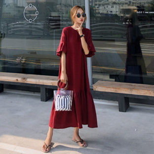 ワンピース フリルスリーブ クルーネック