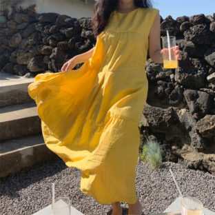 ワンピース ノースリーブ クルーネック ロング