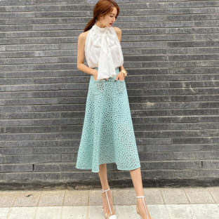 セットアップ シフォンブラウス レース ロングスカート Aライン