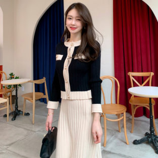 セットアップ ニット カーディガン プリーツスカート ロング