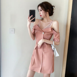 ワンピース ミニ ベアショルダー 五分袖 パーティー 二次会