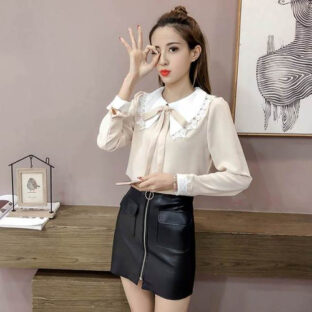 トップス ボウタイ フリル 襟 リボン ブラウス 3色