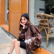 エコレザー ジャケット ビッグシルエット バットスリーブ 甘辛