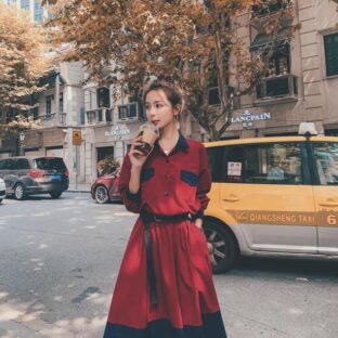 ティーブレイク フレンチレッドシャツドレス