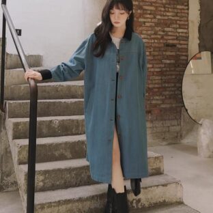 韓国スタイルデニムウインドブレーカーレディースミドル丈