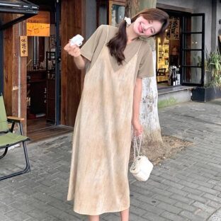 ツーピースドレス　スリムサスペンダー　スプライシングスカート