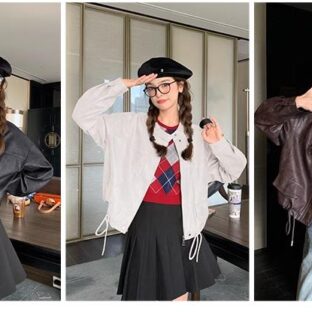 PU レザージャケット アメリカンレトロファッションルーズカジュアル