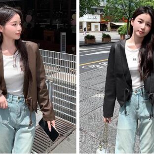 ブラウンバックルレザージャケット ファッションカジュアルニッチデザイン