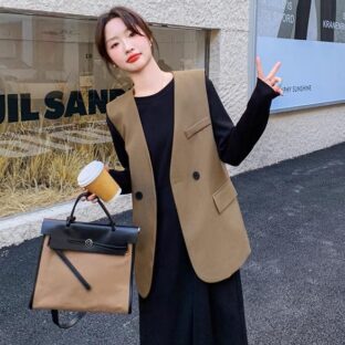 黒のドレススーツベストツーピースセット レトロニッチデザインスーツスカート